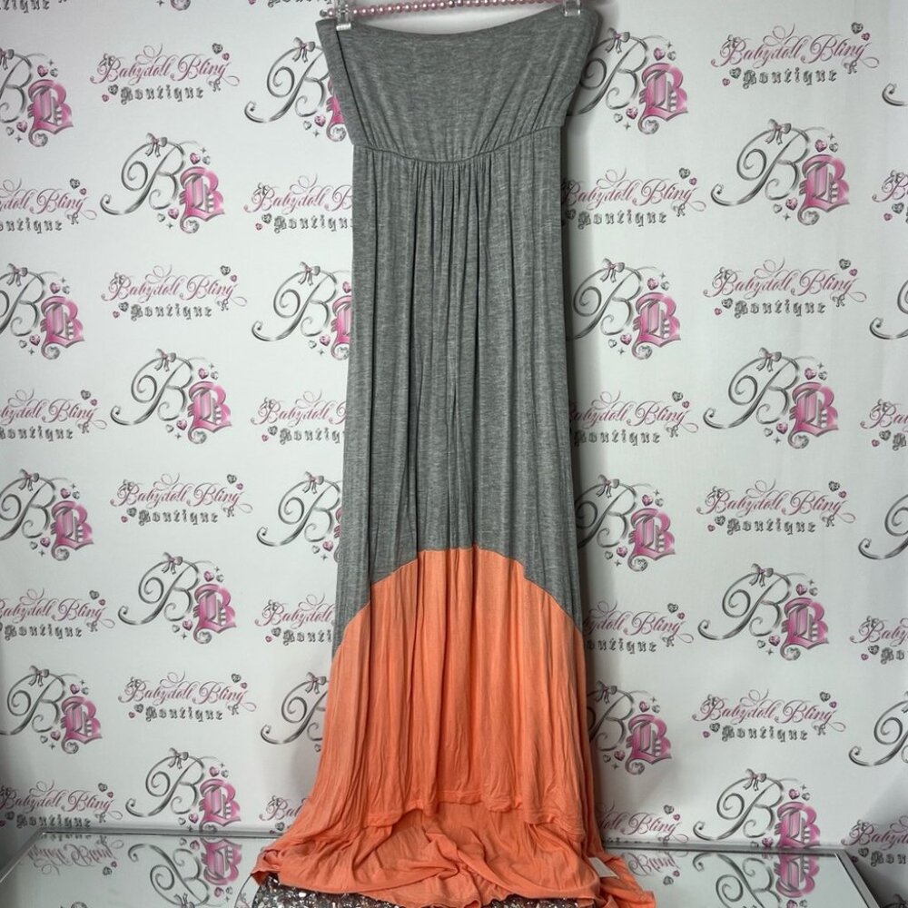 Kismet dress strapless flowy maxi half grey orange summer dress stretchy Gray
